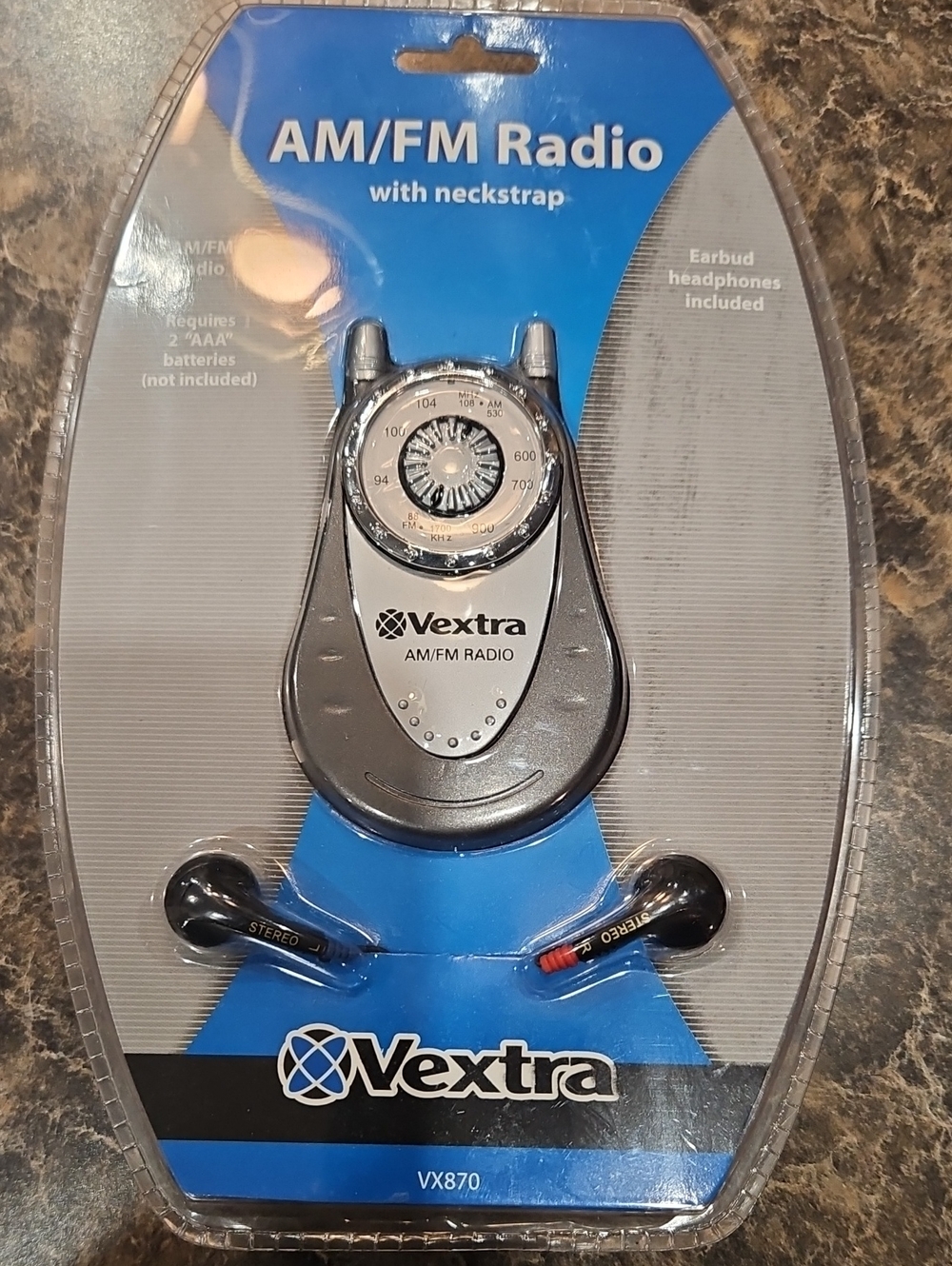 Vextra VX870 Silver AM/FM Portable Radio with Neckstrap